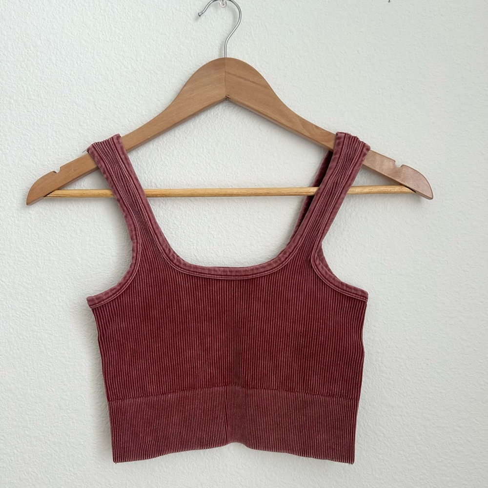 Zenana Ribbed Burgundy Red Cropped Tank Top - S/M